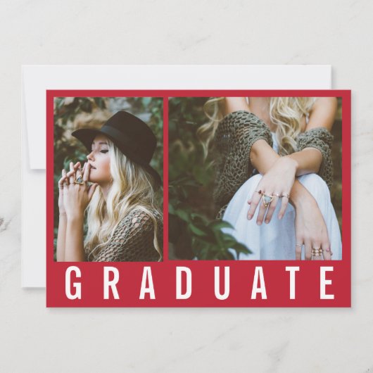 Faire-part Moderne minimum 3 graduation photo simple gras rou (Devant)
