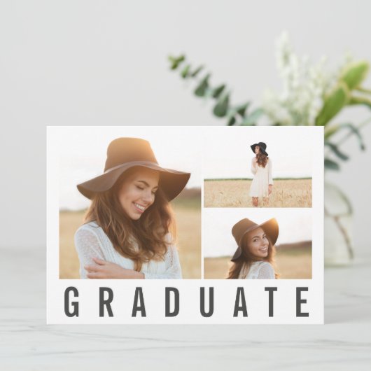 Faire-part Moderne minimum 3 graduation photo simple noir (Debout devant)