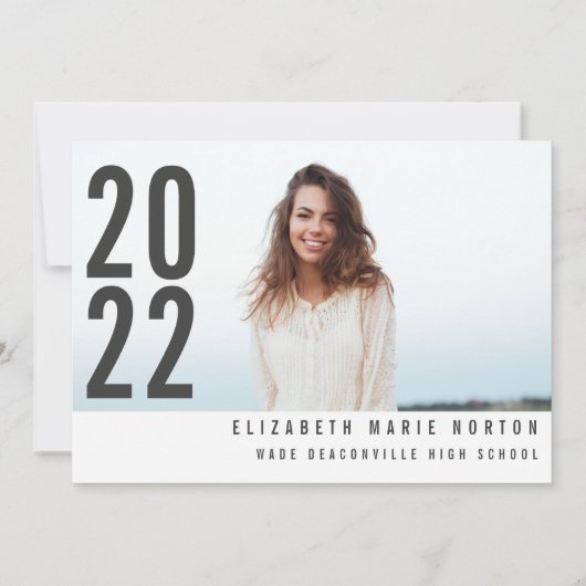 Faire-part Moderne minimum 3 graduation photo simple noir (Dos)