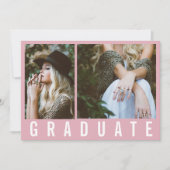 Faire-part Moderne minimum 3 graduation photo simple rose (Devant)