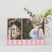 Faire-part Moderne minimum 3 graduation photo simple rose (Debout devant)