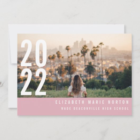 Faire-part Moderne minimum 3 graduation photo simple rose (Dos)