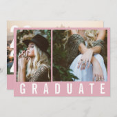 Faire-part Moderne minimum 3 graduation photo simple rose (Devant / Derrière)
