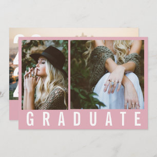 Faire-part Moderne minimum 3 graduation photo simple rose