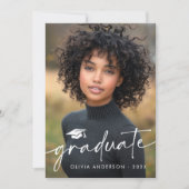Faire-part Moderne minimum script casquette graduation photo (Devant)