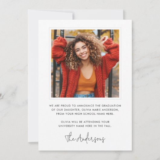 Faire-part Moderne minimum script casquette graduation photo (Dos)