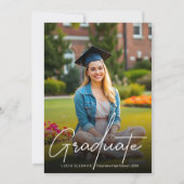 Faire-part Moderne moderne de script blanc photo Graduation (Devant)