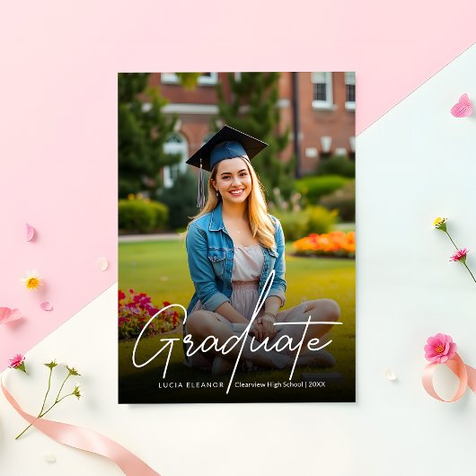 Faire-part Moderne moderne de script blanc photo Graduation