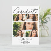 Faire-part Moderne noir blanc 6 photo grille collage graduati (Debout devant)