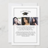 Faire-part Moderne noir blanc Script 4 Photo Graduation (Dos)