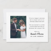 Faire-part Moderne Nous Elopé Blanc Script Mariage Photo (Dos)