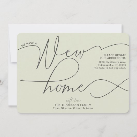 Faire-part Moderne Nouveau Accueil Calligraphie Pale Green Mo (Devant)