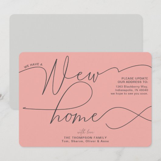 Faire-part Moderne Nouvelle maison Calligraphie Saumon rose M (Devant / Derrière)