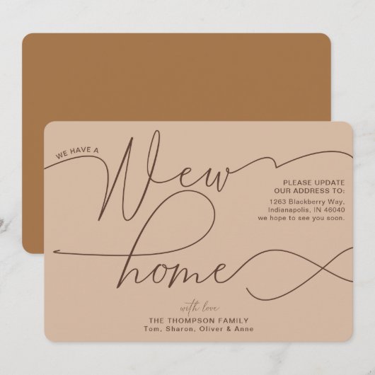 Faire-part Moderne Nouvelle Maison Calligraphie Taupe Moving (Devant / Derrière)