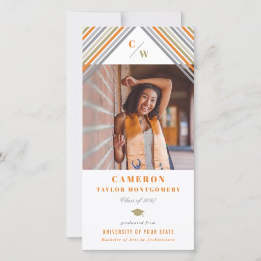 Faire-part Moderne Orange Diagonal Stripes Photo Graduation (Devant)