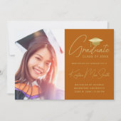 Faire-part Moderne Orange Gold Script Photo College Graduatio (Devant)