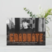Faire-part Moderne Orange Neon Photo Graduation (Debout devant)