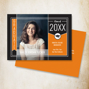 Faire-part Moderne Orange Stripes Graduate Photo Graduate