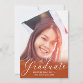 Faire-part Moderne Orange White Calligraphie Photo Graduation (Devant)