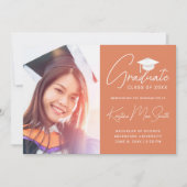 Faire-part Moderne Orange White Casquette Photo College (Devant)