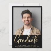 Faire-part Moderne Photo Bold Script noir Graduation (Devant)