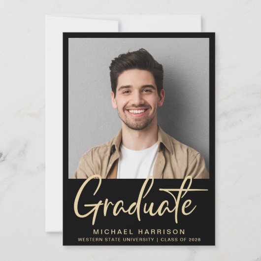 Faire-part Moderne Photo Bold Script noir Graduation (Devant)