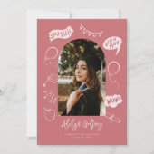 Faire-part Moderne Photo Doodle Graduation rose pâle (Devant)