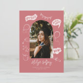 Faire-part Moderne Photo Doodle Graduation rose pâle (Debout devant)