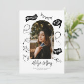 Faire-part Moderne Photo Doodle Graduation White Graduation (Debout devant)