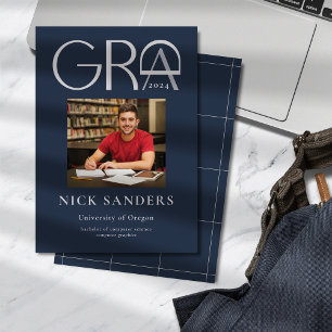 Faire-part Moderne Photo Graduation College Marine Blue