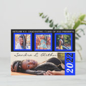 Faire-part Moderne quatre fentes photo Blue Graduation (Debout devant)