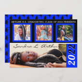 Faire-part Moderne quatre fentes photo Blue Graduation (Devant / Derrière)