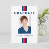 Faire-part Moderne Red Blue Photo Graduation (Debout devant)