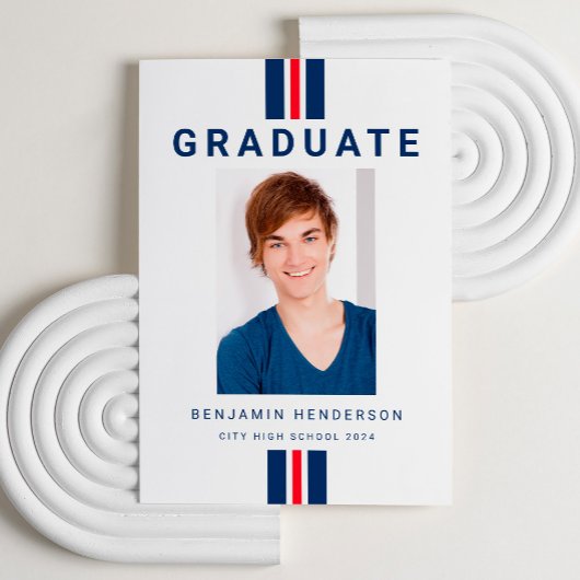 Faire-part Moderne Red Blue Photo Graduation