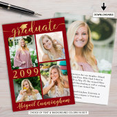 Faire-part Moderne Red Gold Script 5 Photo Gradué