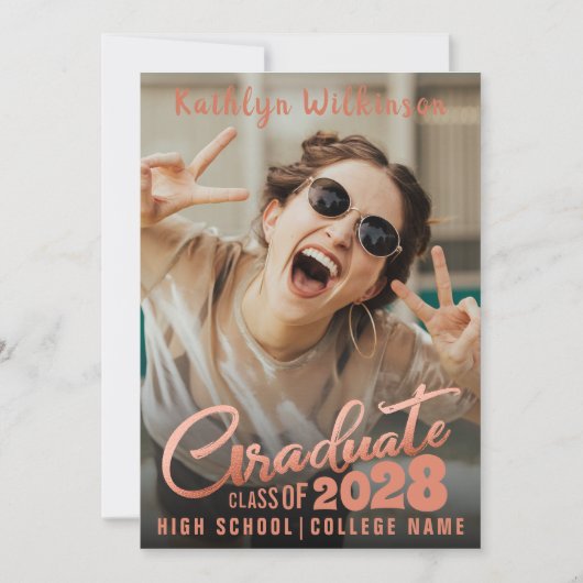 Faire-part Moderne Rose Gold Élégant Script 2 Photo Diplôme (Devant)