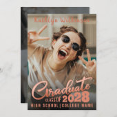 Faire-part Moderne Rose Gold Élégant Script 2 Photo Diplôme (Devant / Derrière)