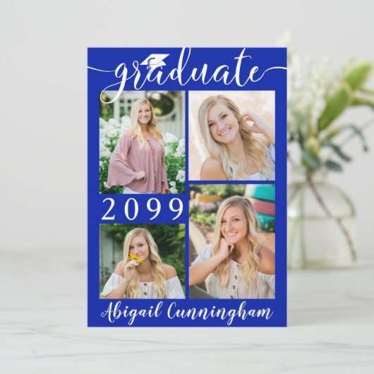 Faire-part Moderne Royal Blue 5 Photo Script (Debout devant)