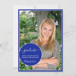 Faire-part Moderne Royal Blue Cercle blanc Photo Graduation
