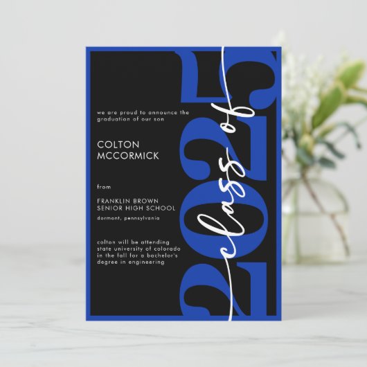 Faire-part moderne Royal Blue Typography Grad (Debout devant)