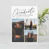 Faire-part Moderne Script 3 Photos Graduation géométrique (Debout devant)