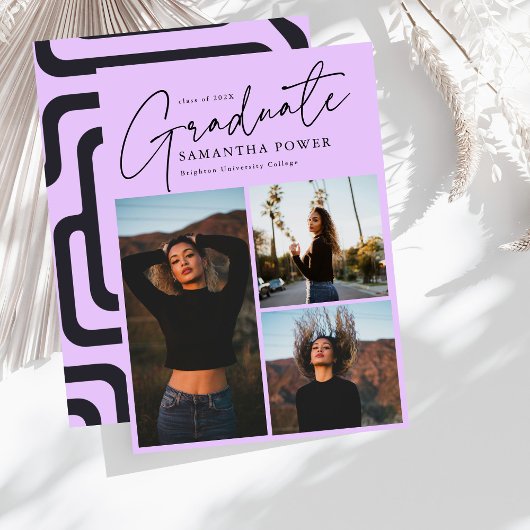 Faire-part Moderne Script 3 Photos Graduation géométrique