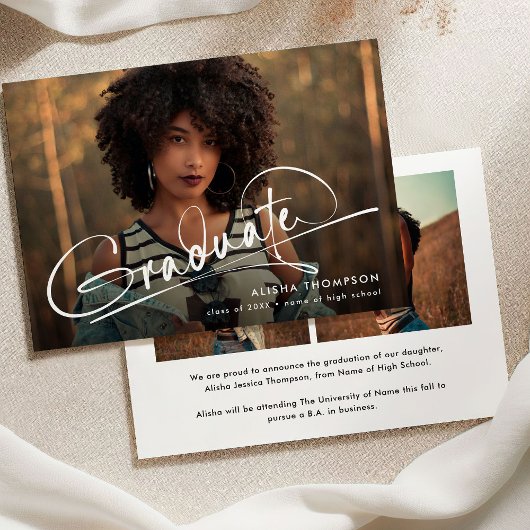 Faire-part Moderne Script Diplômé 3 photo Collage Graduation