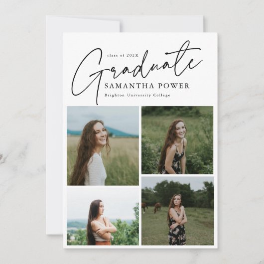 Faire-part Moderne Script Diplômé 9 Photos Graduation (Devant)