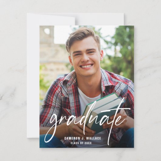 Faire-part Moderne Script Diplômé sur mesure Photos Graduatio (Devant)