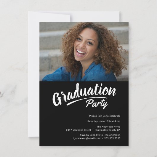 Faire-part Moderne Script Graduation 2-Side Photo Party (Dos)