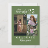Faire-part Moderne Script Green 3 Photo Collage Graduation (Devant)