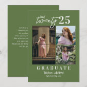 Faire-part Moderne Script Green 3 Photo Collage Graduation (Devant / Derrière)