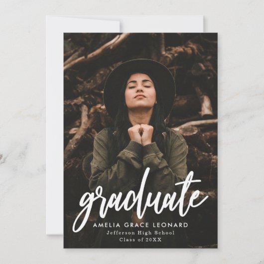 Faire-part Moderne Script Maroon Photo Graduation (Devant)