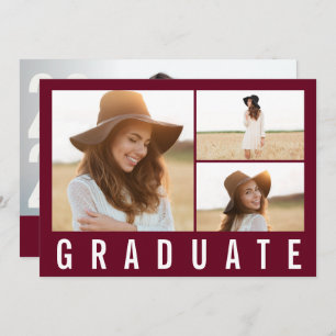 Faire-part Moderne simple 3 graduation photo simple bordeaux